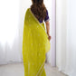 Lorenvalley Fashion Parrot Green Crunchy Silk Multi Embroidery Work Saree with Blouse - Swadesiicart