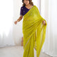 Lorenvalley Fashion Parrot Green Crunchy Silk Multi Embroidery Work Saree with Blouse - Swadesiicart