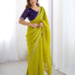 Lorenvalley Fashion Parrot Green Crunchy Silk Multi Embroidery Work Saree with Blouse - Swadesiicart