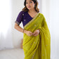 Lorenvalley Fashion Parrot Green Crunchy Silk Multi Embroidery Work Saree with Blouse - Swadesiicart