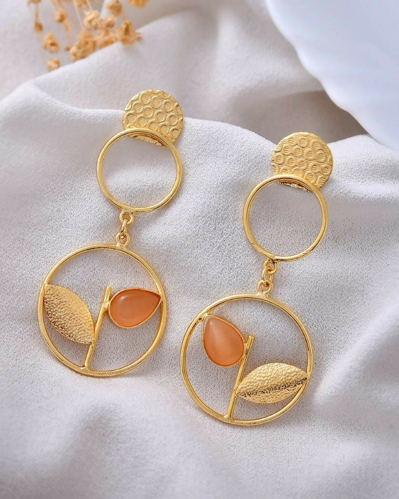 VOJ One Gram Gold-Polished Round Shaped Drop Earrings - Swadesiicart
