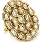 Gold-Polished White Kundan Studded Adjustable Finger Ring - Ruby Raang | Swadesiicart
