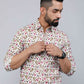 Miravan Men's Cotton Printed Full Sleeve Slim Fit Spread Neck White & Pink Colour Shirt | Swadesiicart