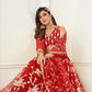 Aastha Fashion Red Butterfly Net White Cotton Thread Work And Sequence Work Embroidery Wedding Wear Lehenga Choli