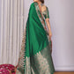 Joban Fashion Banarasi Pine Green Jacquard Woven Soft Silk Saree | Swadesiicart