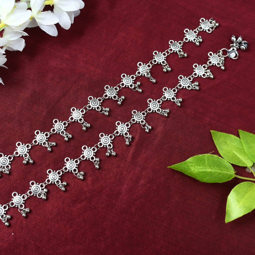 Mominos Fashion Kamal Johar Oxidised Silver Adjustable Anklets | Swadesiicart