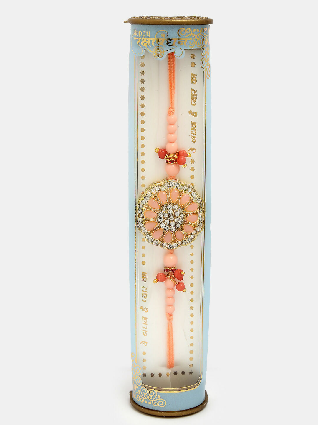 NVR Men Set of 2 Pink & Green Stone-Studded Rakhi With Roli Chawal | Swadesiicart