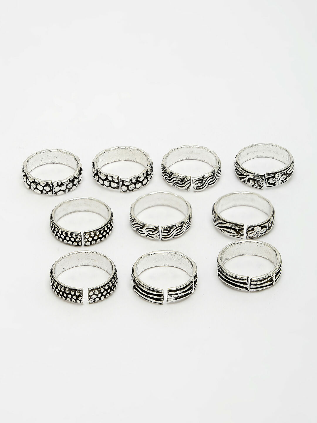 NVR Women's Set of 5 Silver-Plated German Silver Toe Ring | Swadesiicart