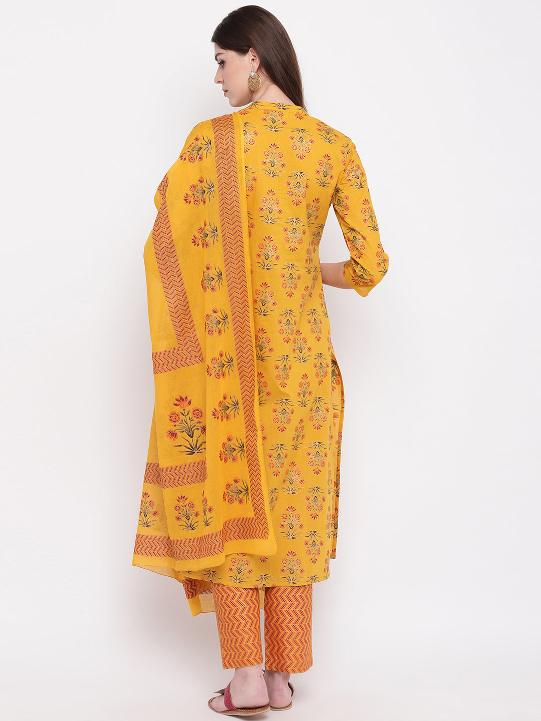 NOZ2TOZ Women Yellow Cotton Kurta With Palazzo & Dupatta (3Pcs Set) - Swadesiicart