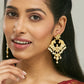 Nuyug 22K Gold-Plated Kundan and Pearl Earrings with Floral Stud and Intricate Crescent Design Chandbalis | Swadesiicart