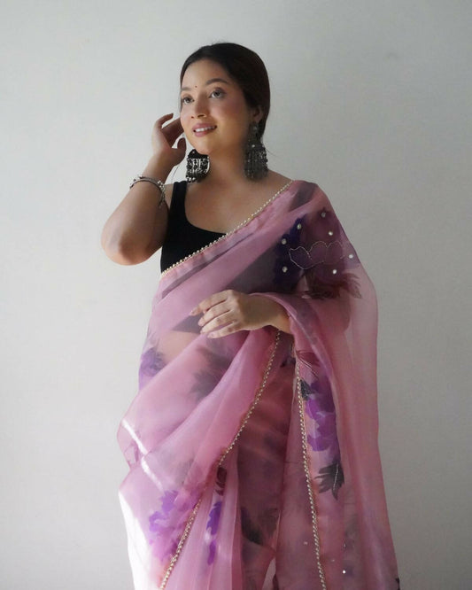 Vamsee Pink Organza Saree - Swadesiicart