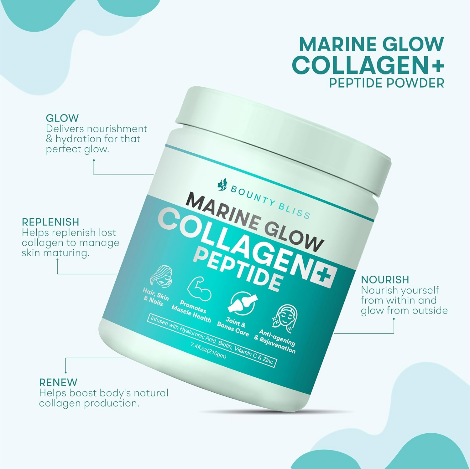 Bounty Bliss Marine Glow Collagen+ Peptides Powder for Women & Men | Swadesiicart