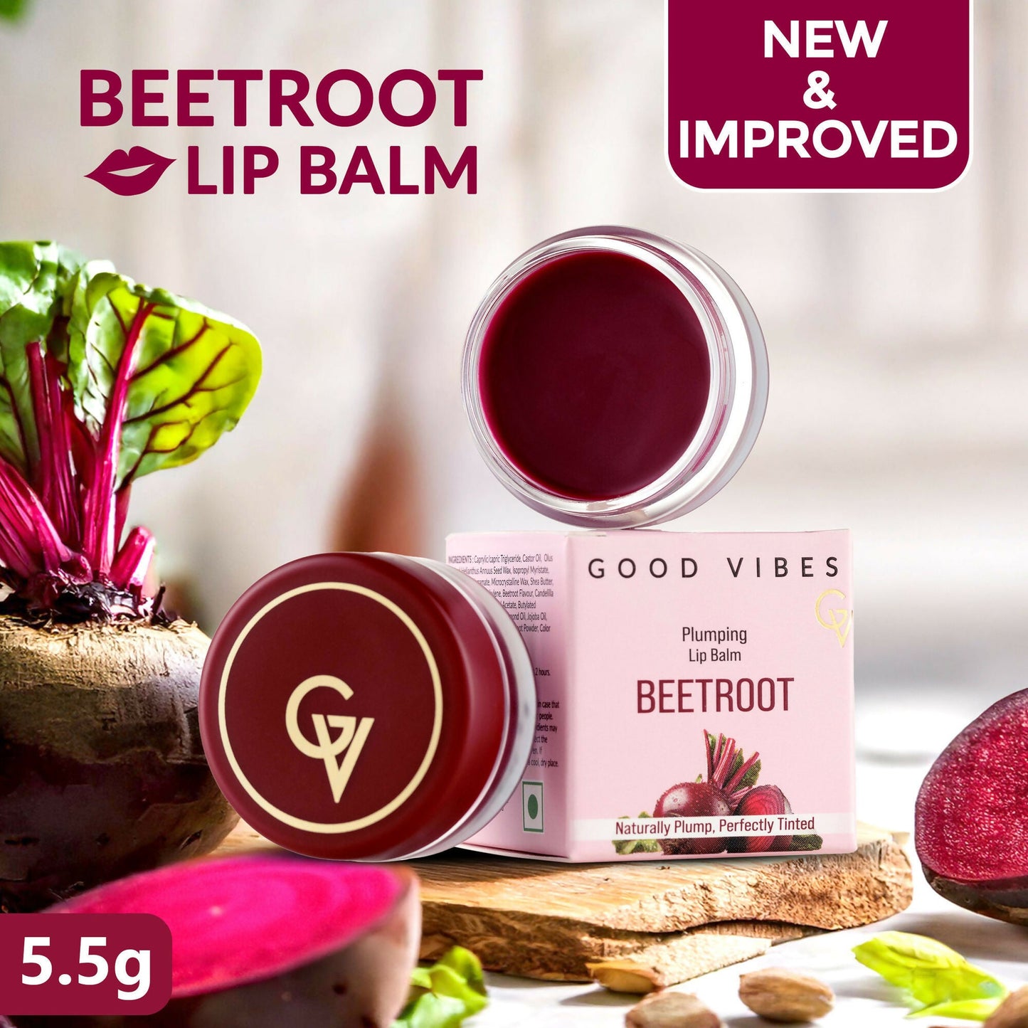 Good Vibes Beetroot Plumping Lip Balm - Reduces Pigmentation, Perfectly Tinted Lips | Swadesiicart
