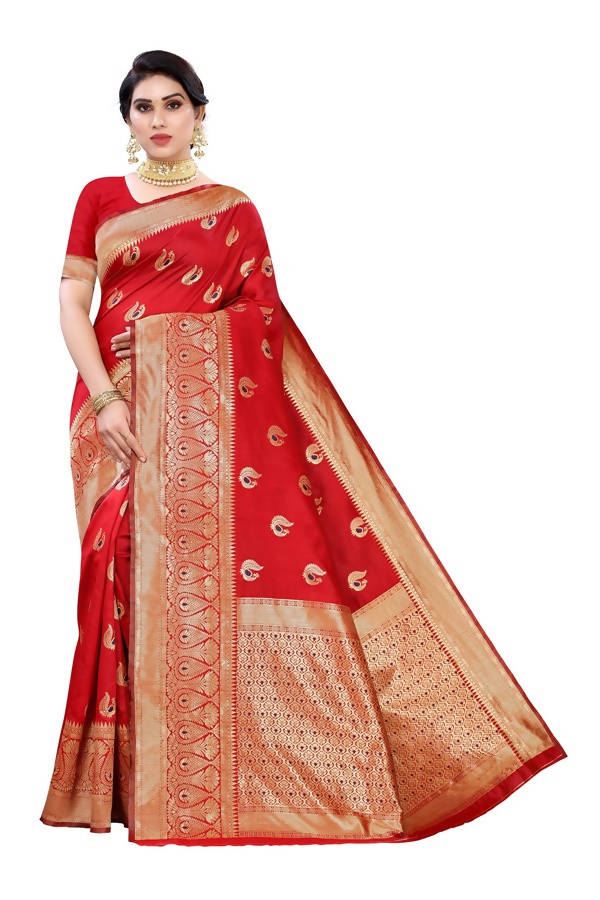 Vamika Banarasi Jacquard Weaving Red Saree (Siri Red) | Swadesiicart