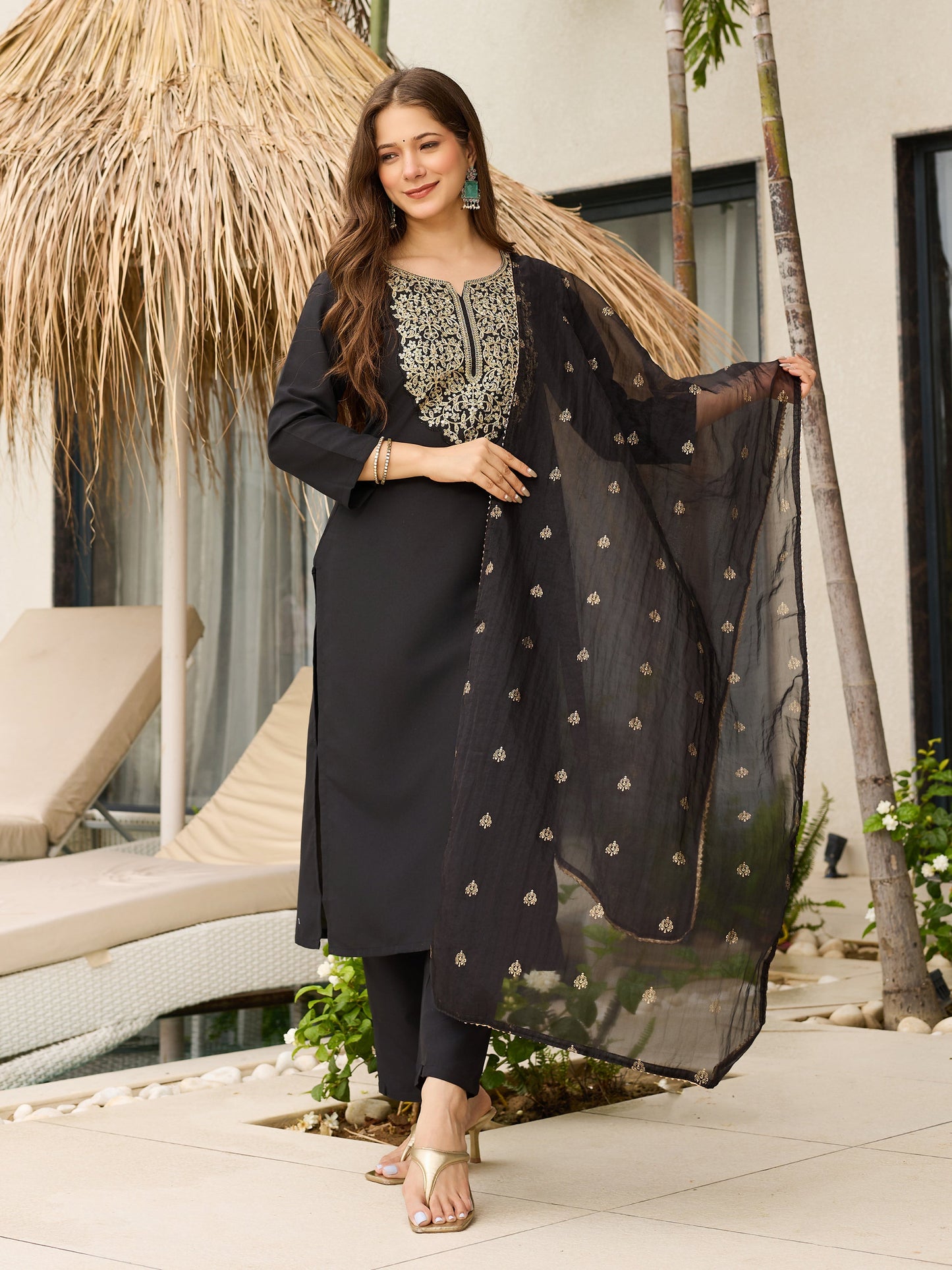 The52 Women Embroidery Work with Viscose Fabric Straight Kurta, Pant and Dupatta Set - Swadesiicart