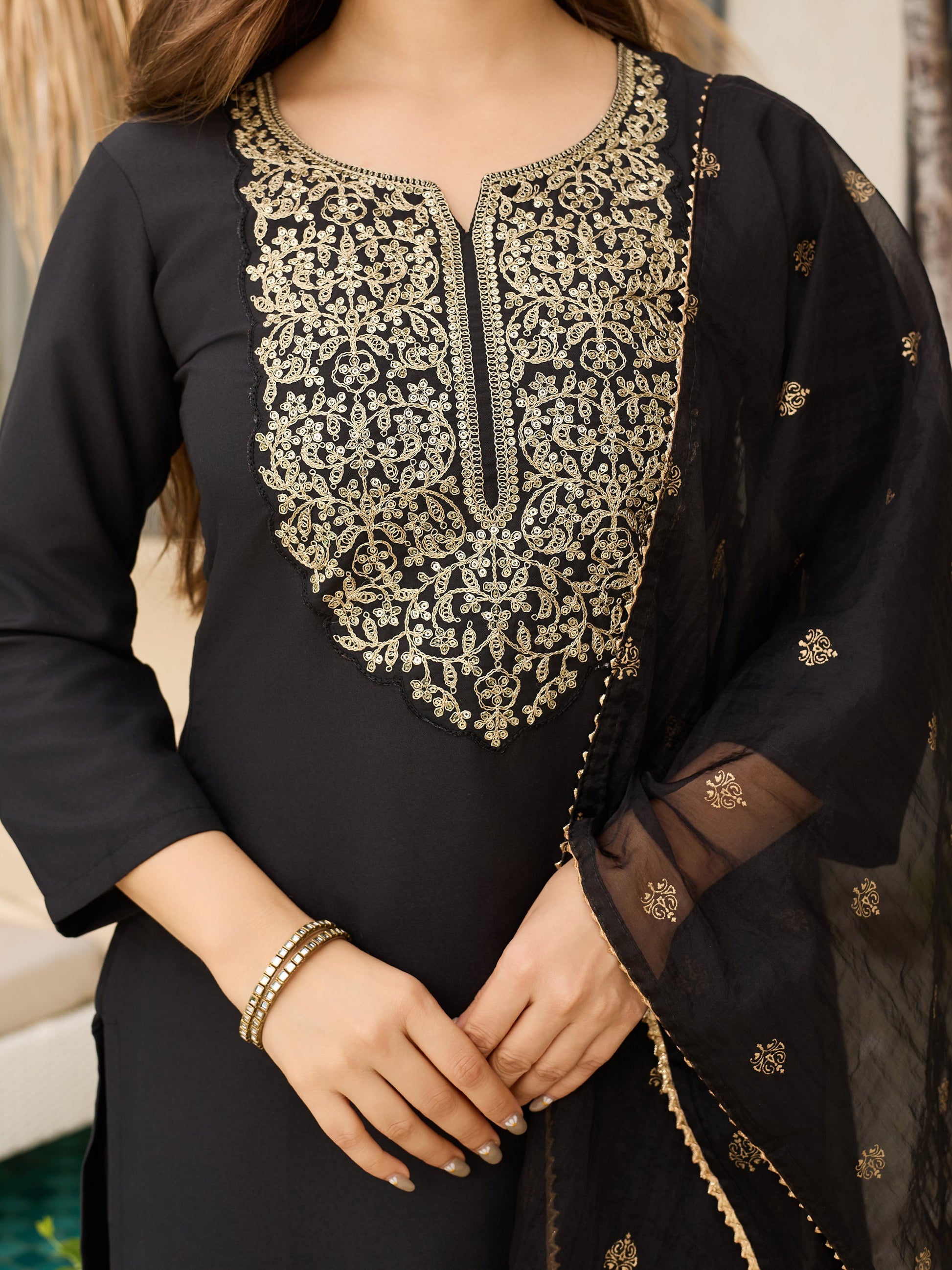 The52 Women Embroidery Work with Viscose Fabric Straight Kurta, Pant and Dupatta Set - Swadesiicart