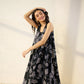 Pimu Women Floral Printed Pleated Pure Cotton Kurta with Palazzos-Black - Swadesiicart