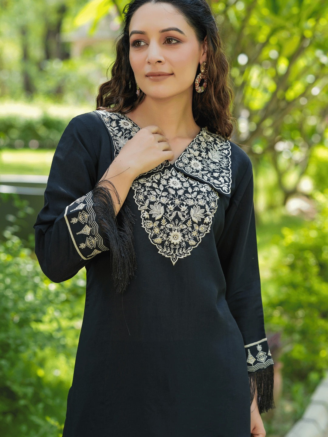 Yufta Black Embroidered Shirt And Trouser Co Ords - Swadesiicart