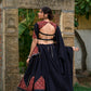 Lorenvalley Black Pure Cotton Plain With Printed And Paper Mirror Work Lace Lehenga Choli | Swadesiicart