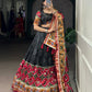 Lorenvalley Fashion Black Tasar Silk Print with Foil Work and Real Mirror Gamthi Work with Lace Touch Up Lehenga Choli with Dupatta | Swadesiicart