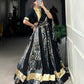 Lorenvalley Rayon and Tussar Silk Black Plain And Printed With Embossed Design Gota Lace Lehenga Choli with Dupatta | Swadesiicart