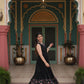 Lorenvalley Black Rayon Fabric with Printed Attached In Frill And Neck Gown | Swadesiicart