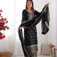 Lorenvalley Black Chinon Silk Embroidery Sequence and Jari Work Kurta Trousers with Dupatta Set | Swadesiicart