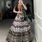 Lorenvalley Tussar Silk Black Leheriya Print with Foil Print and Paper Mirror Work Lace Lehenga Choli with Dupatta | Swadesiicart