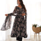 Lorenvalley Pure Faux Georgette Multi Floral Print Fully Flared Anarkali Pant With Dupatta Set - Black | Swadesiicart