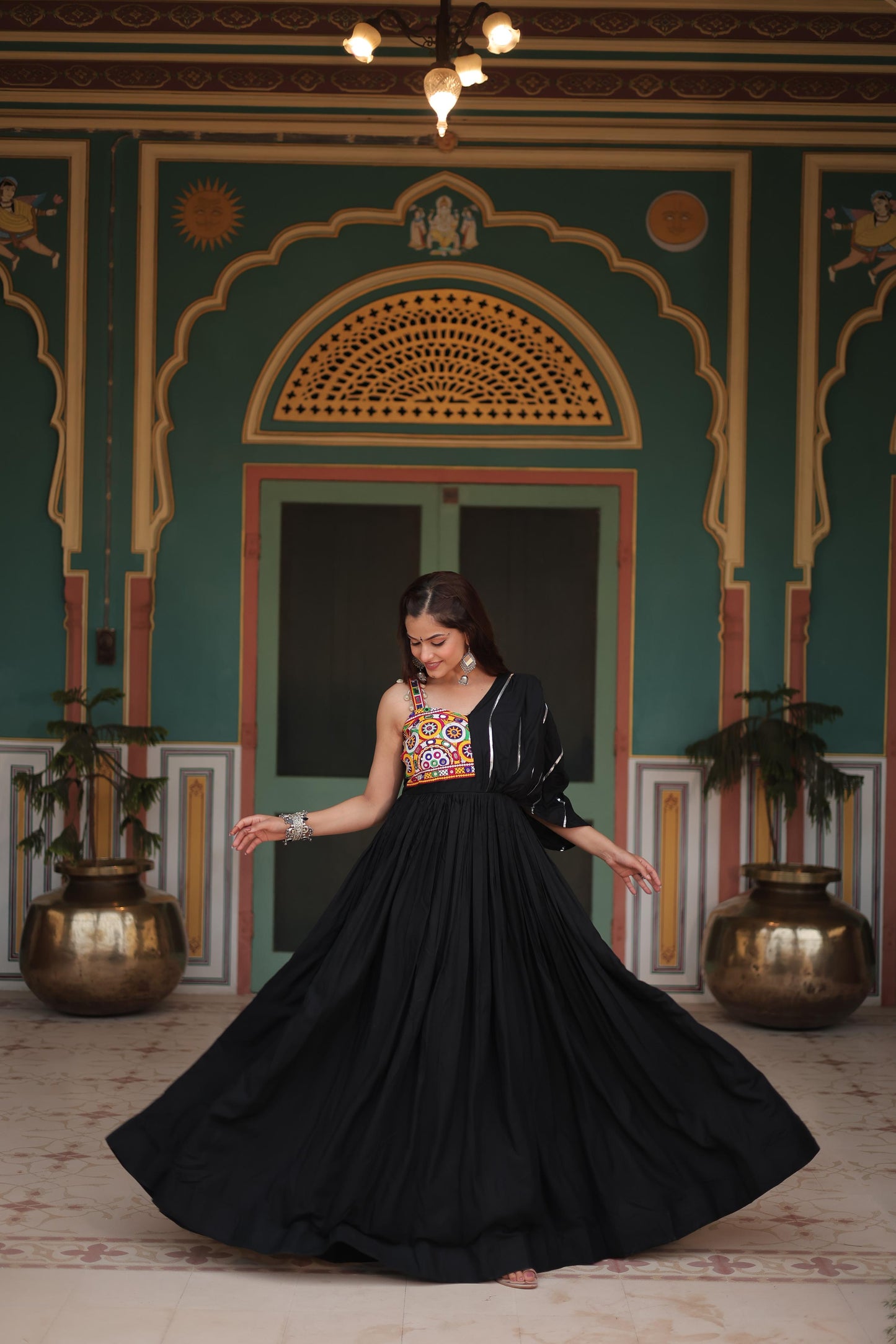 Lorenvalley Black Rayon Fabric with Designer Lace Gown | Swadesiicart