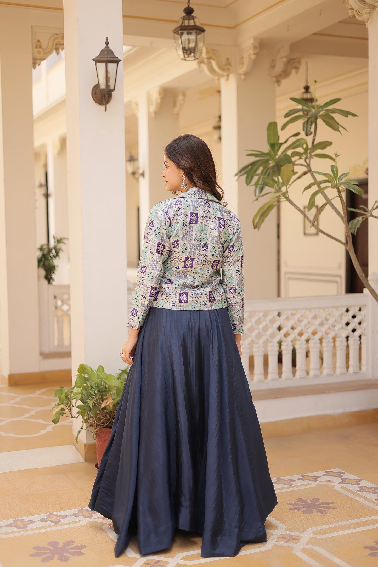 Lorenvalley Black Premium Chinnon Lehenga Choli with Jacquard Woven Design Koti | Swadesiicart