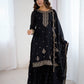 Lorenvalley Black Soft Crunchy Silk with Embroidery Sequence and Jari Work Kurta Palazzo with Dupatta | Swadesiicart