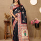 Lorenvalley Fashion Black Soft Paithani Silk Woven Design Rich Meenakari Zari Weaving Pallu Saree - Swadesiicart