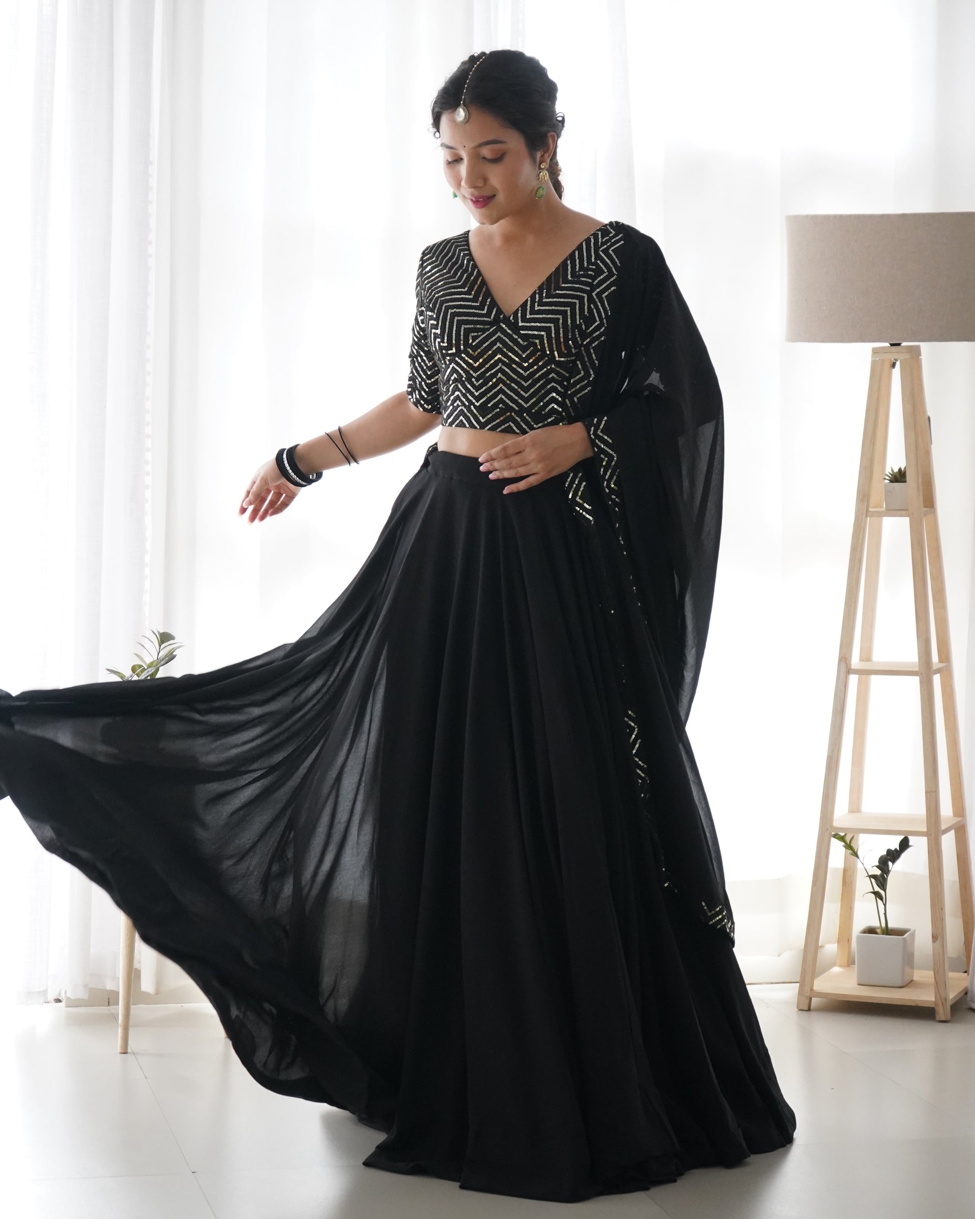 Lorenvalley Black Faux Georgette Plain Micro Cotton Full Inner with Canvas Patta Double Lining Lehenga Choli | Swadesiicart