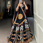 Lorenvalley Black Rayon With Printed Silk Original Mirror Gamthi Work Lehenga Choli With Dupatta | Swadesiicart