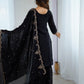Lorenvalley Black Soft Crunchy Silk with Embroidery Sequence and Jari Work Kurta Palazzo with Dupatta | Swadesiicart