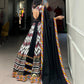 Lorenvalley Black Rayon With Printed Silk Original Mirror Gamthi Work Lehenga Choli With Dupatta | Swadesiicart