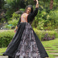 Lorenvalley Black Rayon Contrast of Printed with Kutchi Gamthi work Gown | Swadesiicart