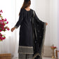Lorenvalley Black Chinon Silk Embroidery Sequence and Jari Work Kurta Trousers with Dupatta Set | Swadesiicart