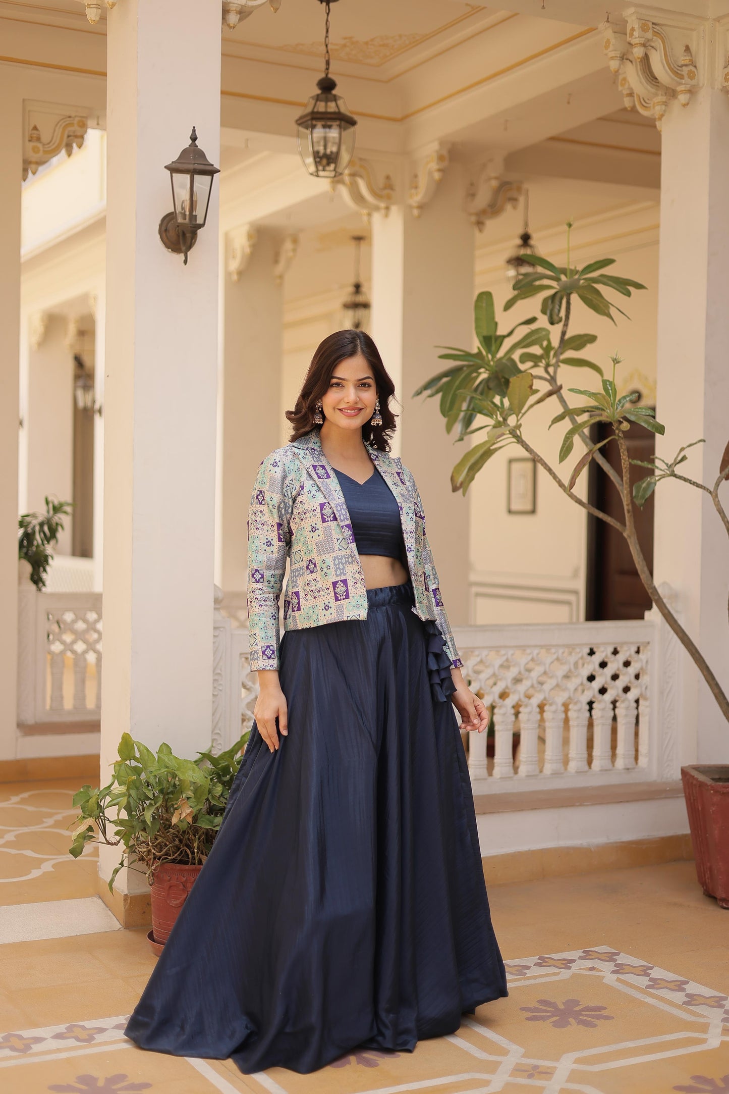 Lorenvalley Black Premium Chinnon Lehenga Choli with Jacquard Woven Design Koti | Swadesiicart