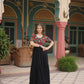 Lorenvalley Black Rayon Fabric with Kutchi Gamthi Kodi work Gown | Swadesiicart