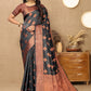Lorenvalley Fashion Black Soft Katan Silk Woven Design Copper Zari Weaving Saree - Swadesiicart
