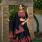 Lorenvalley Black Pure Cotton Plain With Printed And Paper Mirror Work Lace Lehenga Choli | Swadesiicart