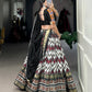 Lorenvalley Black Tussar Silk Leheriya Print with Foil Print and Paper Mirror Work Lace Lehenga Choli with Dupatta | Swadesiicart