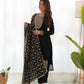 Lorenvalley Black Vichitra Silk Embroidery Sequence and Dori Thread Work Kurta Trousers with Dupatta Set | Swadesiicart