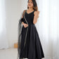 Lorenvalley Fashion Black Pure Romansilk Chanderi Fabric Yoke Fancy Lace Work Anarkali Kurta Pant With Dupatta Set - Swadesiicart