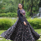Lorenvalley Black Cotton Printed With Kutchi Gamthi Work and Kodi Lace Gown | Swadesiicart