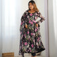 Lorenvalley Soft Organza Silk With Floral Print Fully Flared Anarkali Pant With Dupatta Set - Black | Swadesiicart
