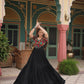 Lorenvalley Black Rayon Fabric with Kutchi Gamthi Kodi work Gown | Swadesiicart