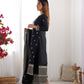 Lorenvalley Black Chinon Silk Embroidery Sequence and Jari Work Kurta Trousers with Dupatta Set | Swadesiicart